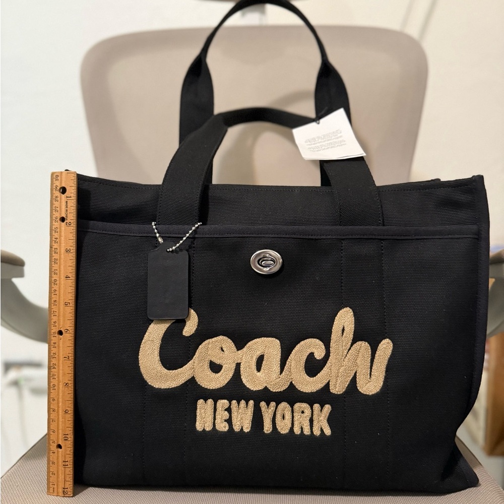 Coach Black and Cream Tote Bag with Iconic Logo